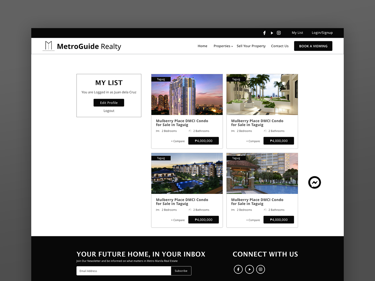 MetroGuide Realty Website - Saved Properties